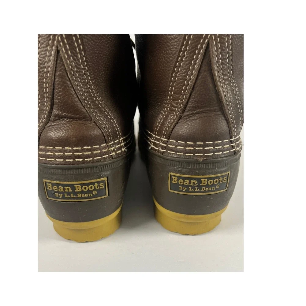 LL Bean Shearling Lined Bean Boots Mens 10M Brown Leather Duck Boots 1003580 USA